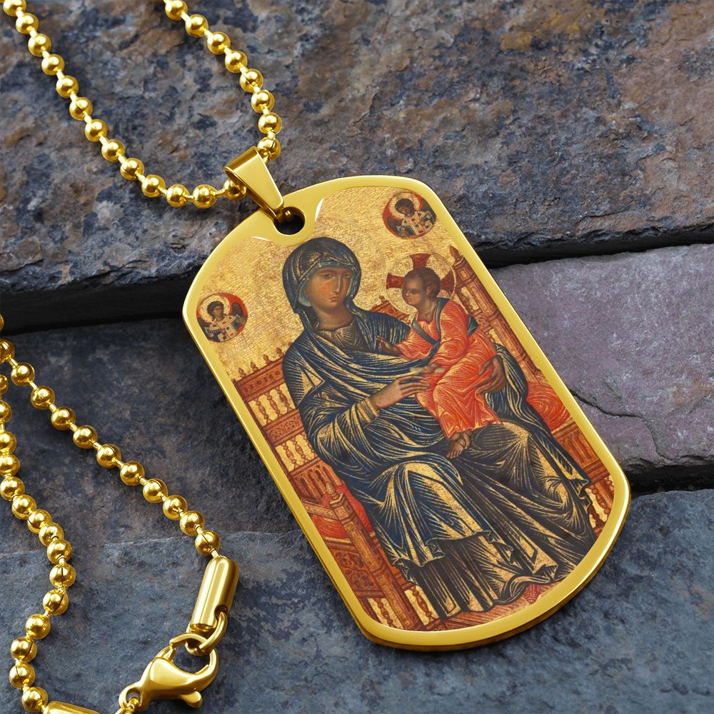 Theotokos Enthroned dog tag necklace