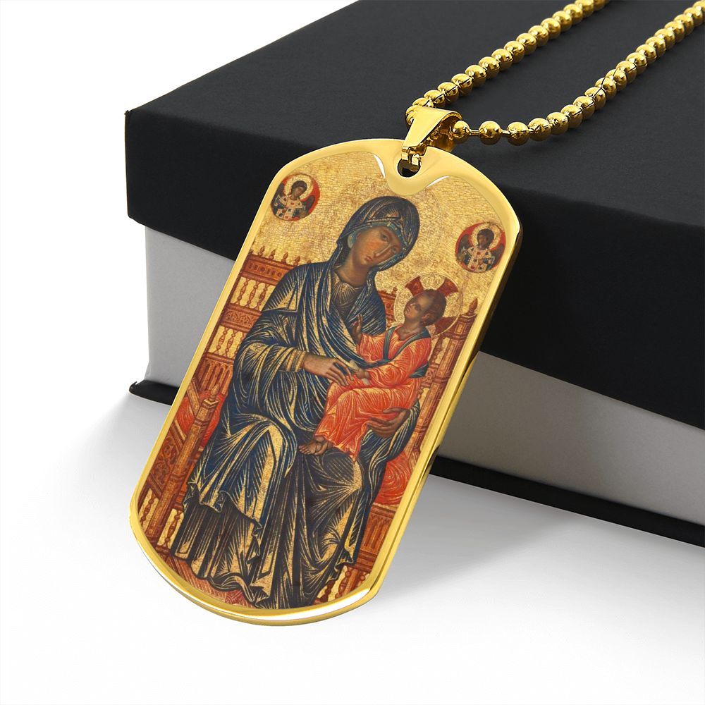 Theotokos Enthroned dog tag necklace