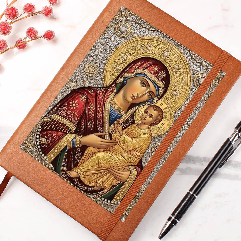 Theotokos Icon Leather Journal, Orthdox Icon Leather Notebook