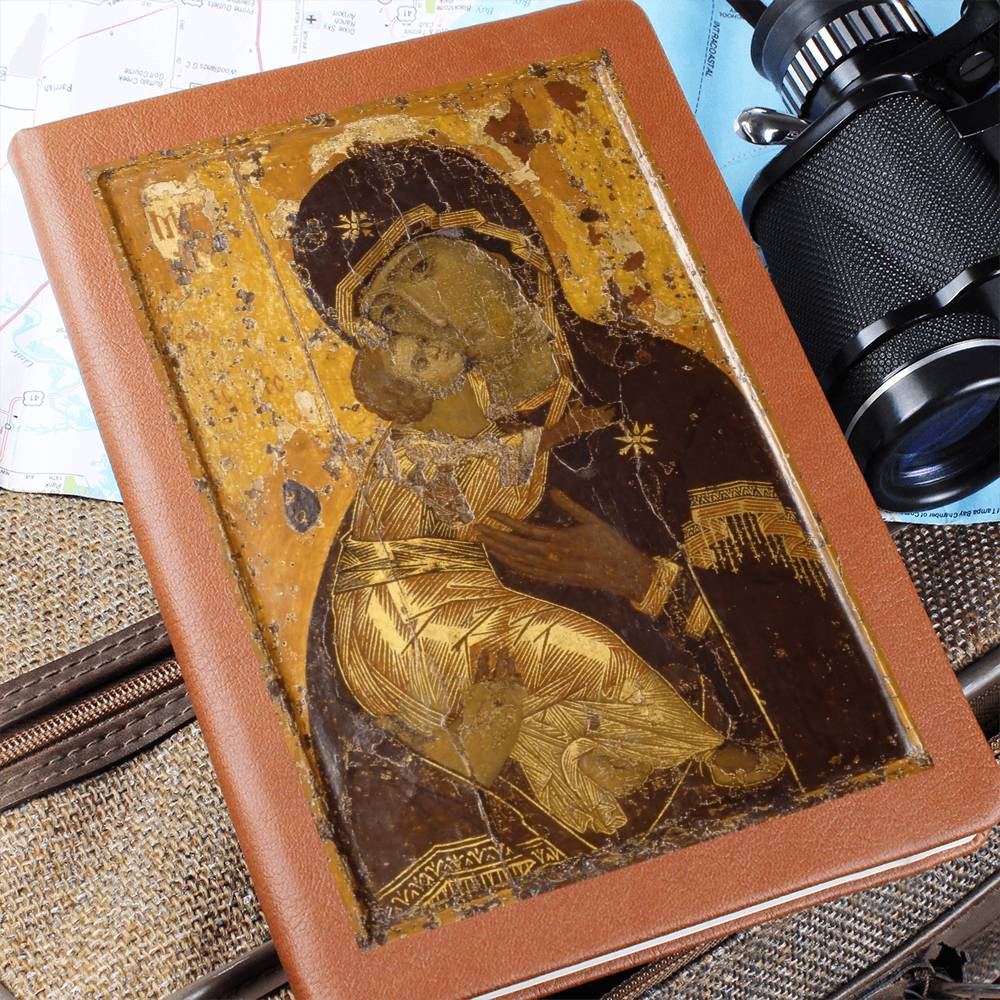 Theotokos Vladimir Leather Journal, Orthodox Icon Leather Notebook