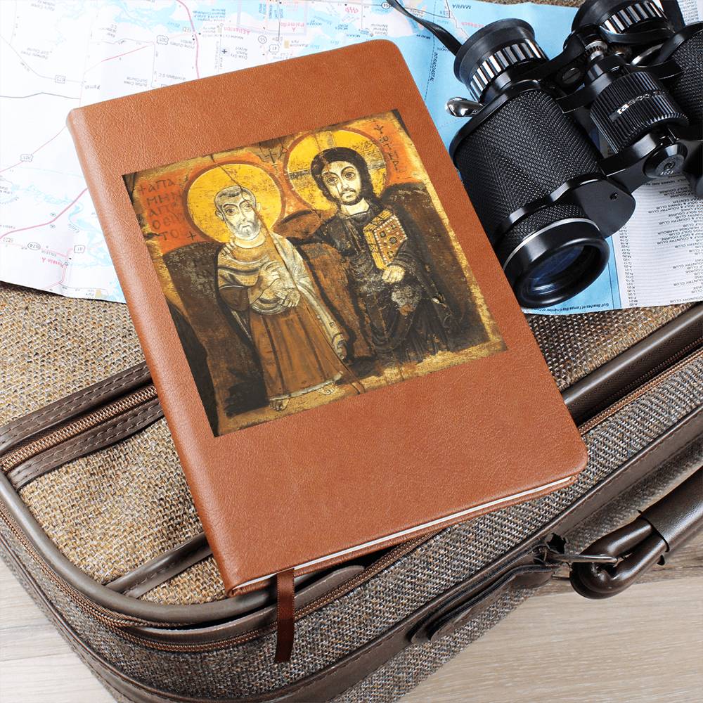 Christ and Abbot Menas Orthodox Icon Leather Journal