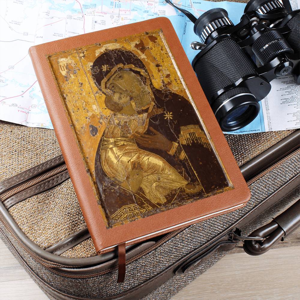 Theotokos Vladimir Leather Journal, Orthodox Icon Leather Notebook