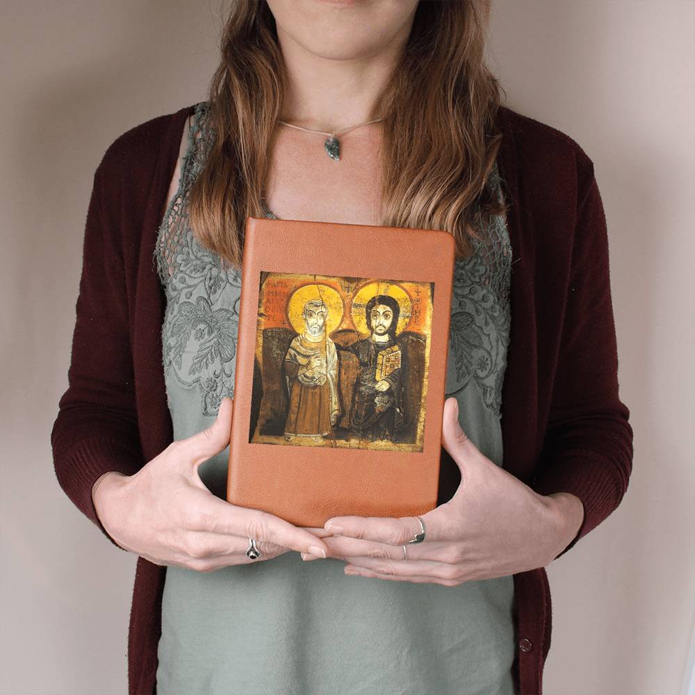 Christ and Abbot Menas Orthodox Icon Leather Journal