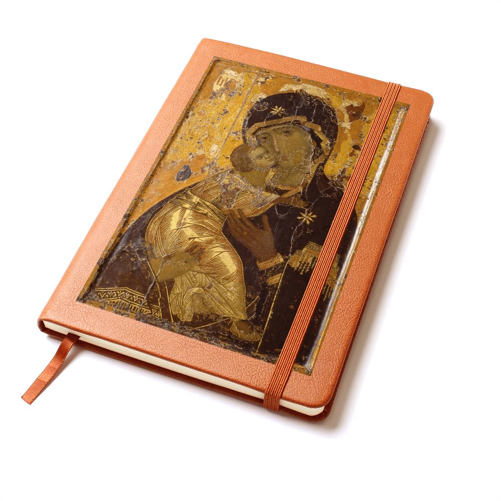 Theotokos Vladimir Leather Journal, Orthodox Icon Leather Notebook