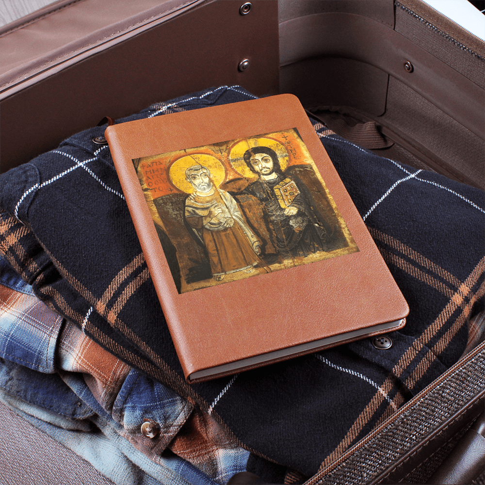 Christ and Abbot Menas Orthodox Icon Leather Journal
