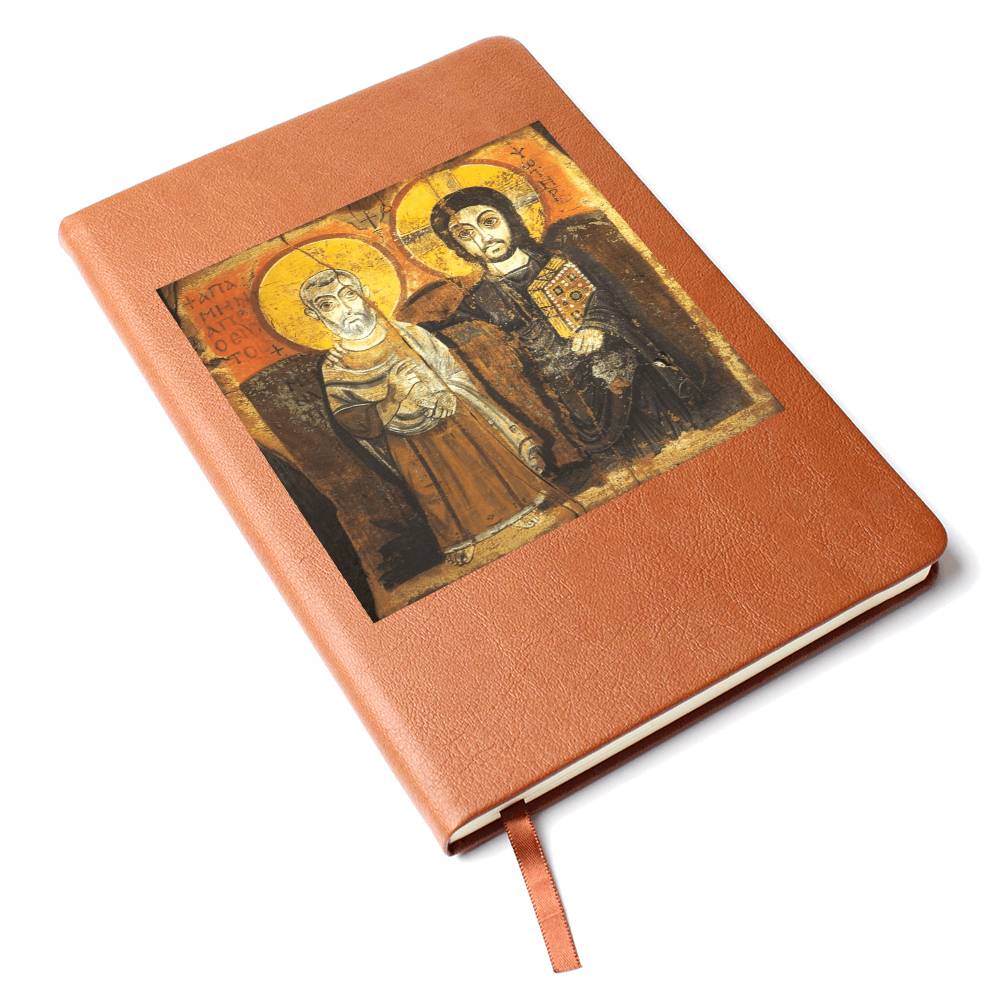 Christ and Abbot Menas Orthodox Icon Leather Journal