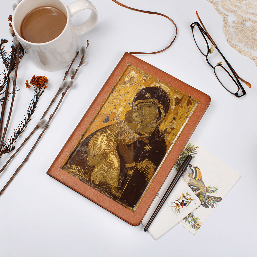 Theotokos Vladimir Leather Journal, Orthodox Icon Leather Notebook