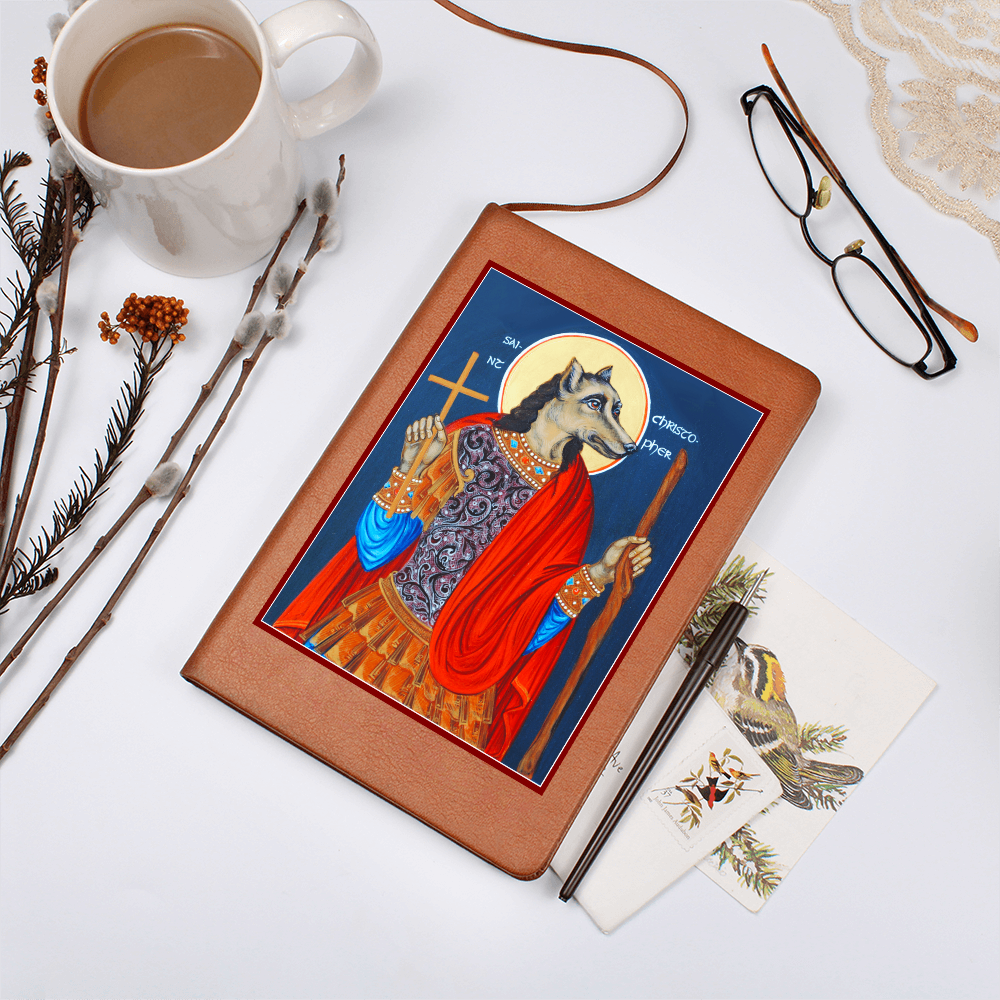 Dog Head St Christopher Orthodox Icon Leather Journal