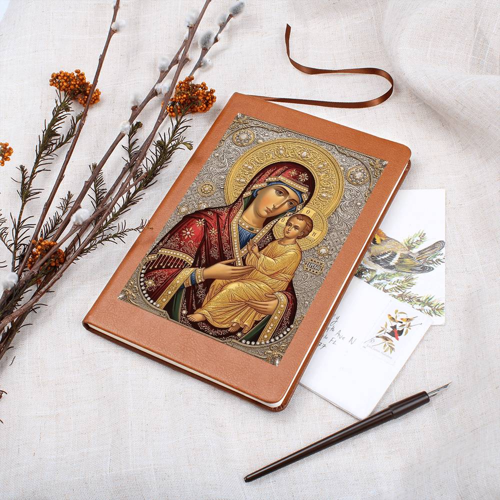 Theotokos Icon Leather Journal, Orthdox Icon Leather Notebook