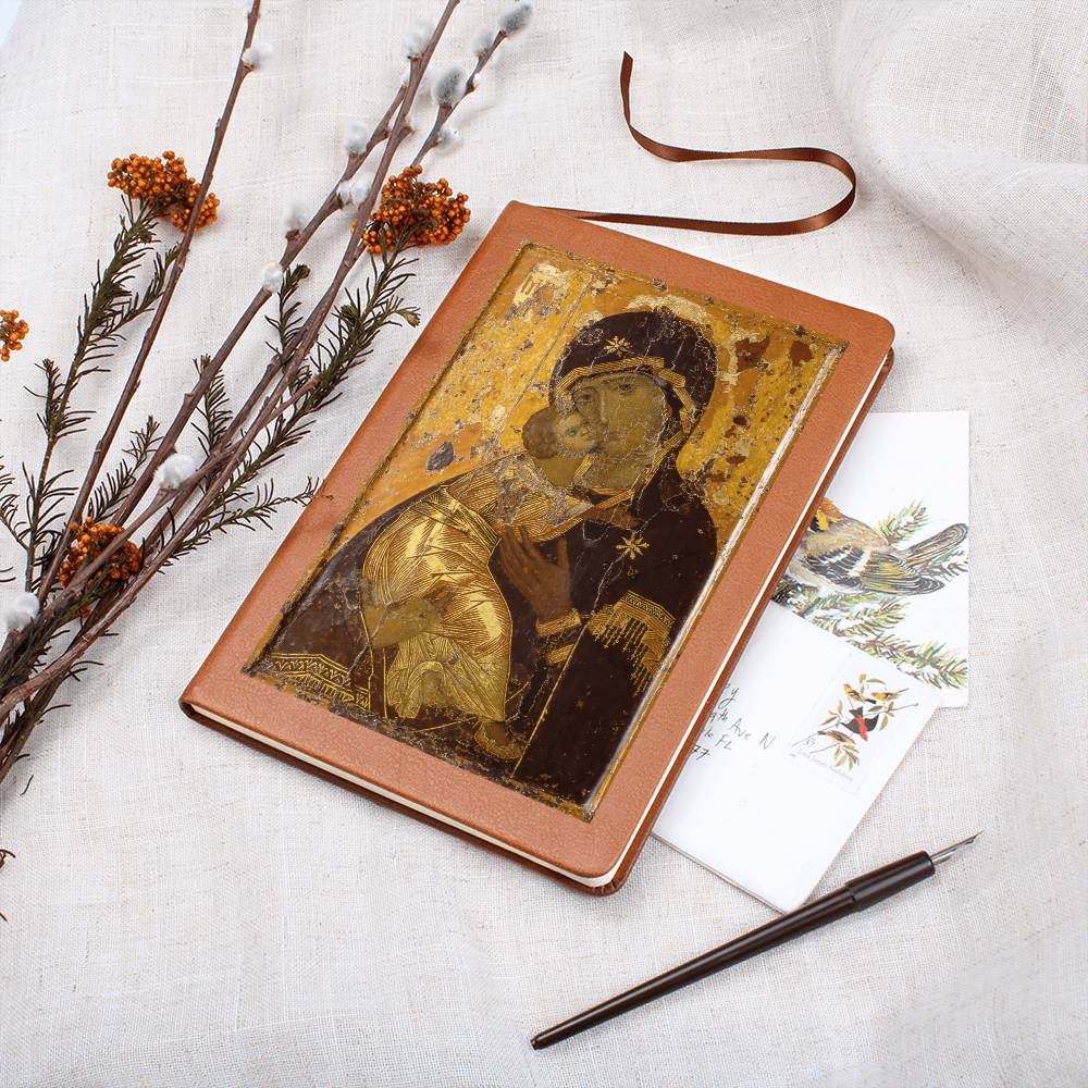 Theotokos Vladimir Leather Journal, Orthodox Icon Leather Notebook