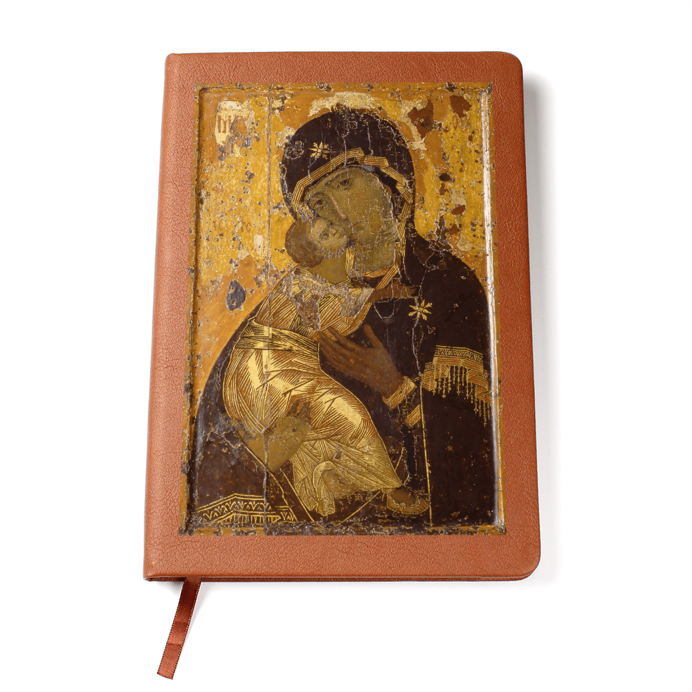 Theotokos Vladimir Leather Journal, Orthodox Icon Leather Notebook
