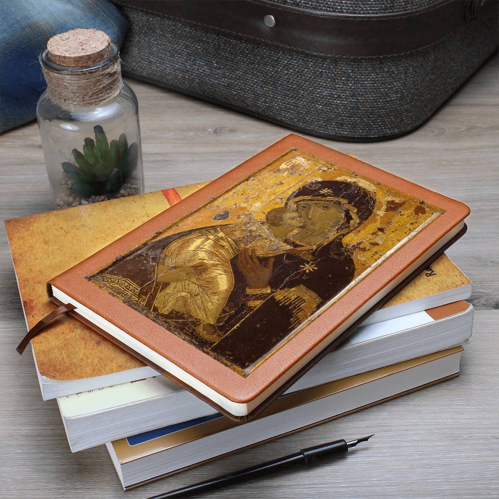 Theotokos Vladimir Leather Journal, Orthodox Icon Leather Notebook