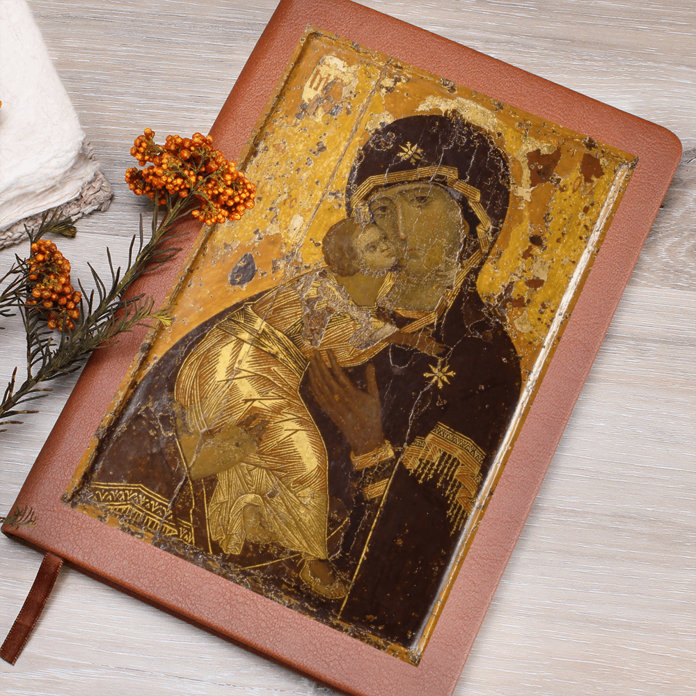 Theotokos Vladimir Leather Journal, Orthodox Icon Leather Notebook