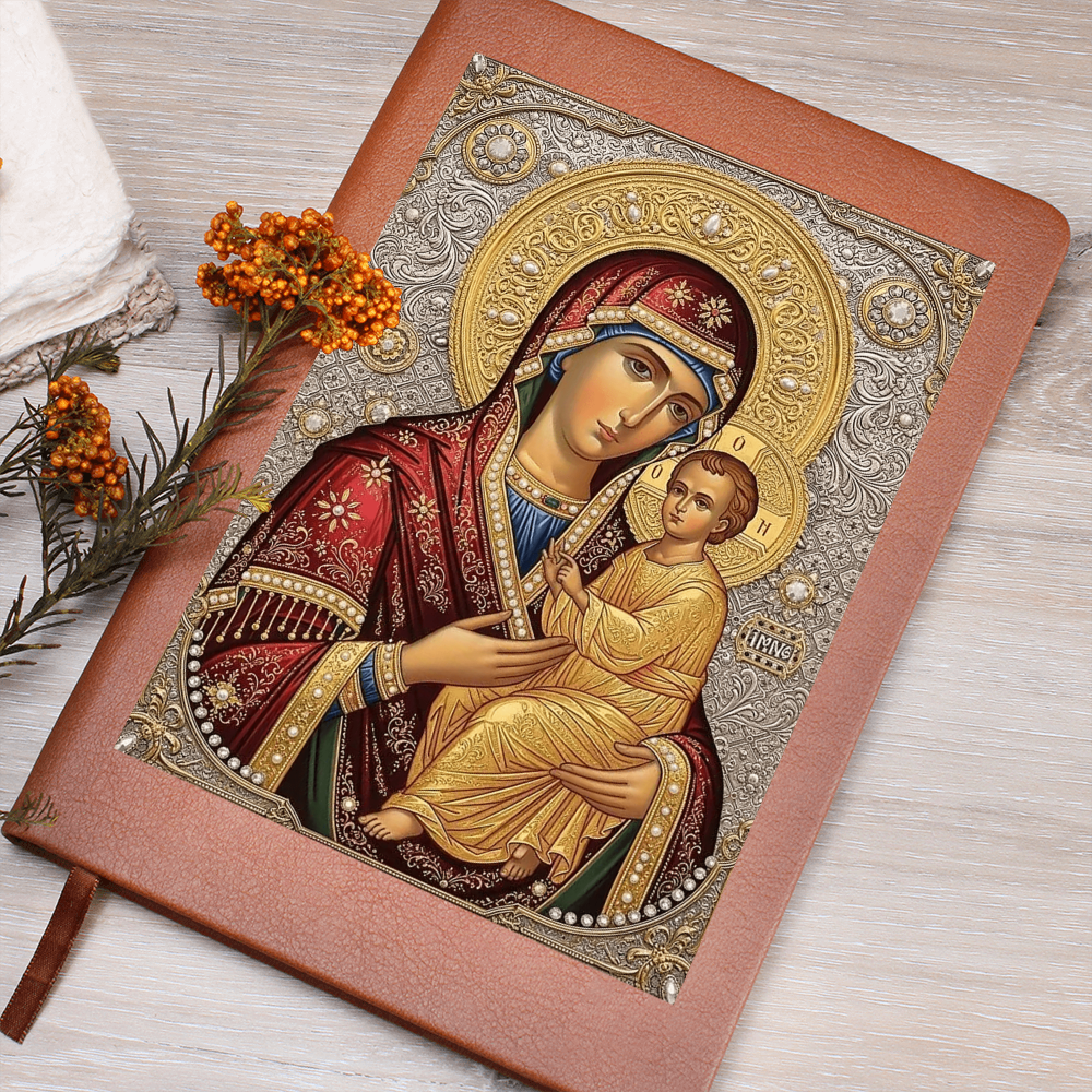 Theotokos Icon Leather Journal, Orthdox Icon Leather Notebook