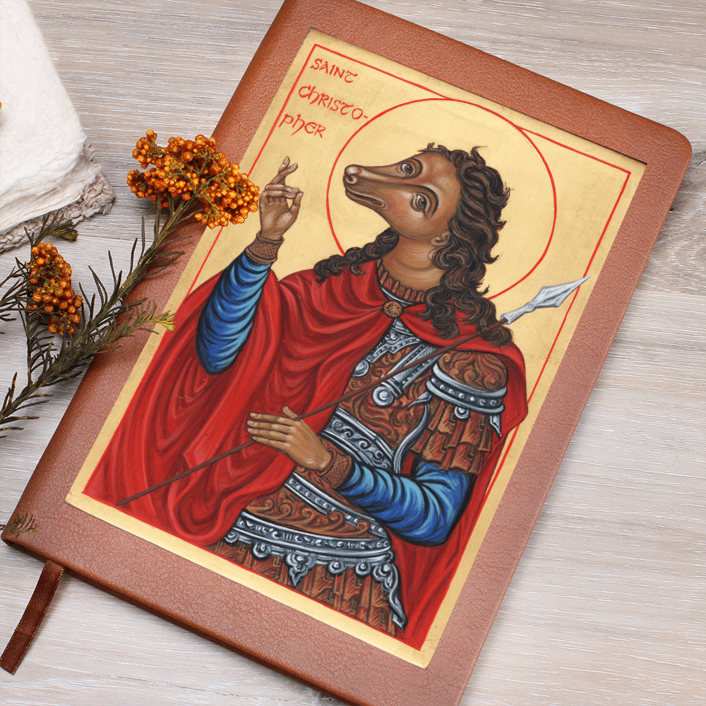 St Christopher Dog Head Orthodox Icon Leather Journal