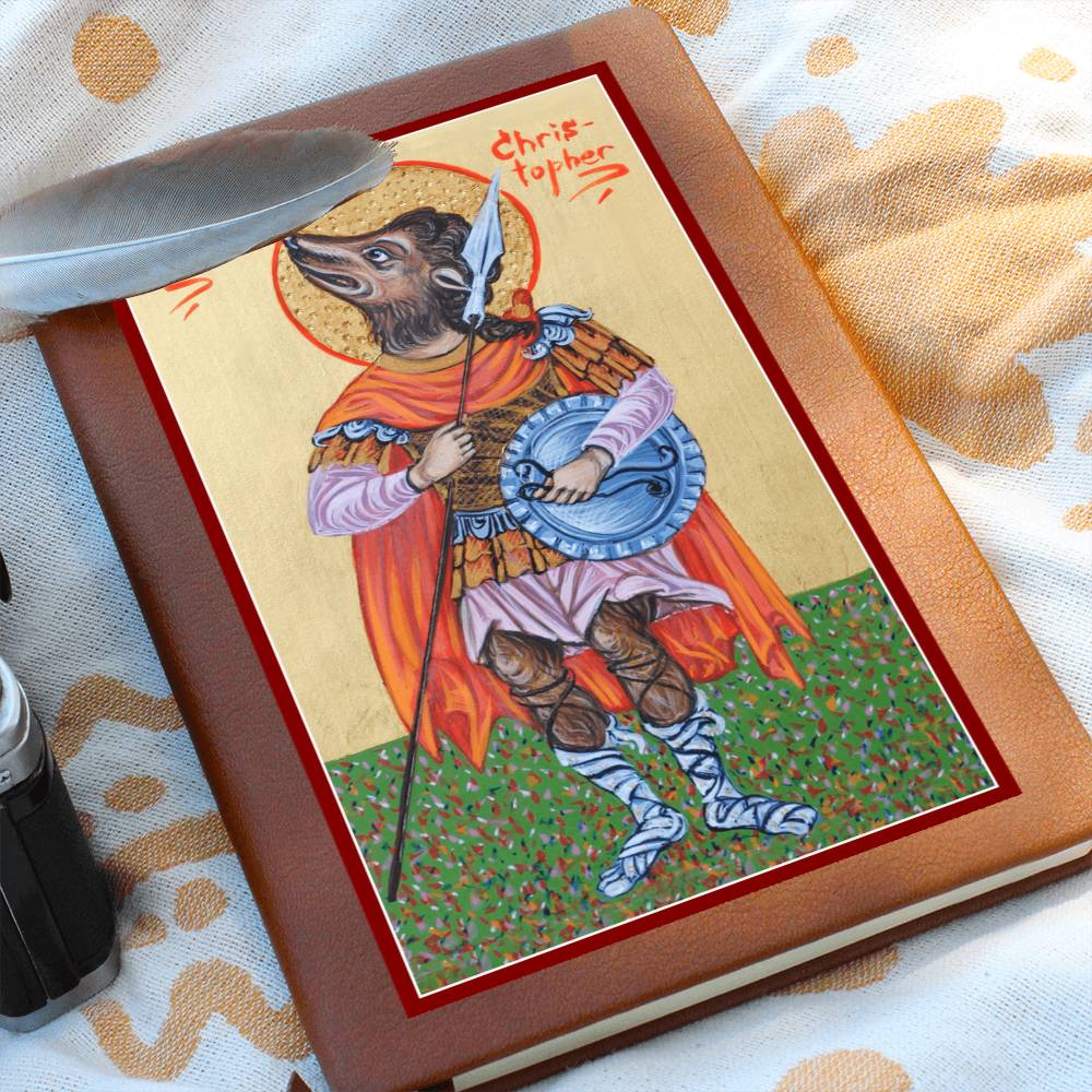 St Christopher Dog Head Orthodox Icon Leather Journal