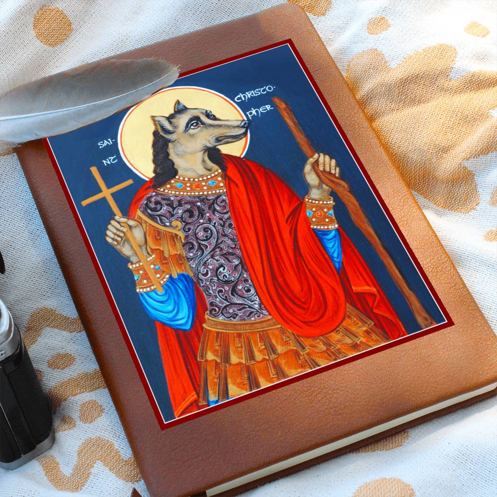 Dog Head St Christopher Orthodox Icon Leather Journal
