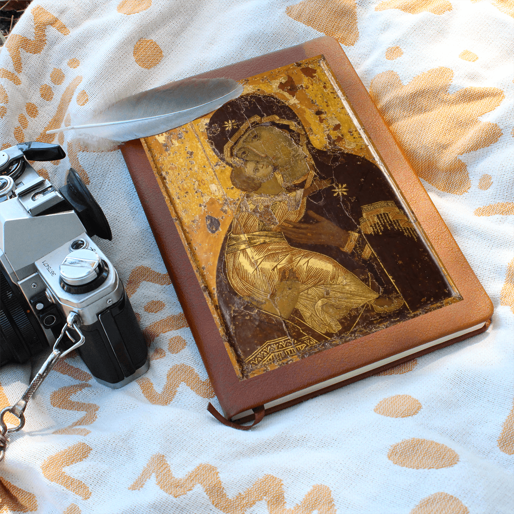 Theotokos Vladimir Leather Journal, Orthodox Icon Leather Notebook