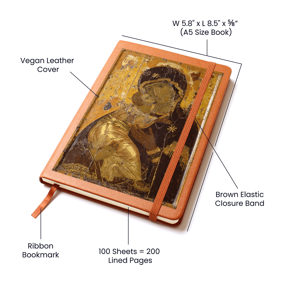 Theotokos Vladimir Leather Journal, Orthodox Icon Leather Notebook
