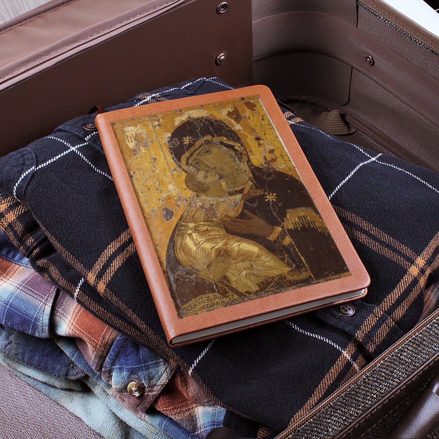 Theotokos Vladimir Leather Journal, Orthodox Icon Leather Notebook