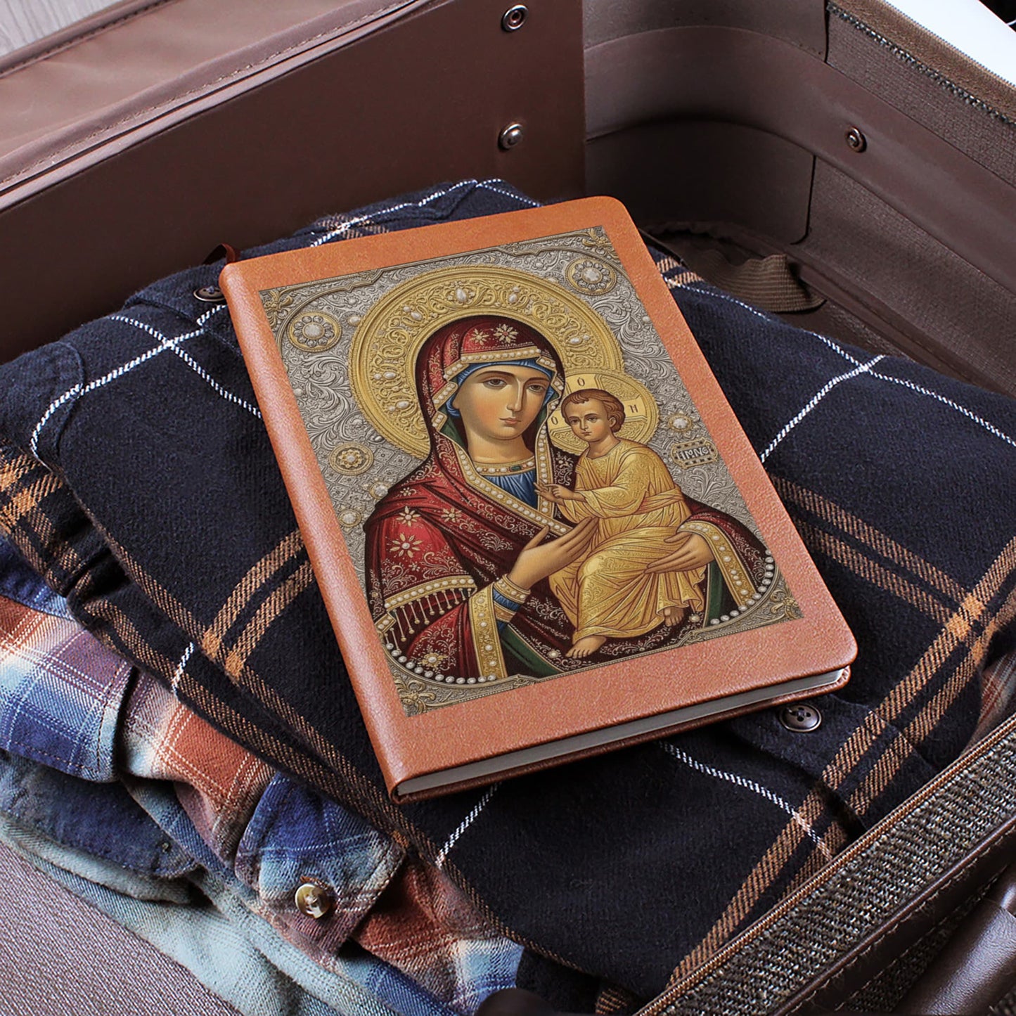 Theotokos Icon Leather Journal, Orthdox Icon Leather Notebook