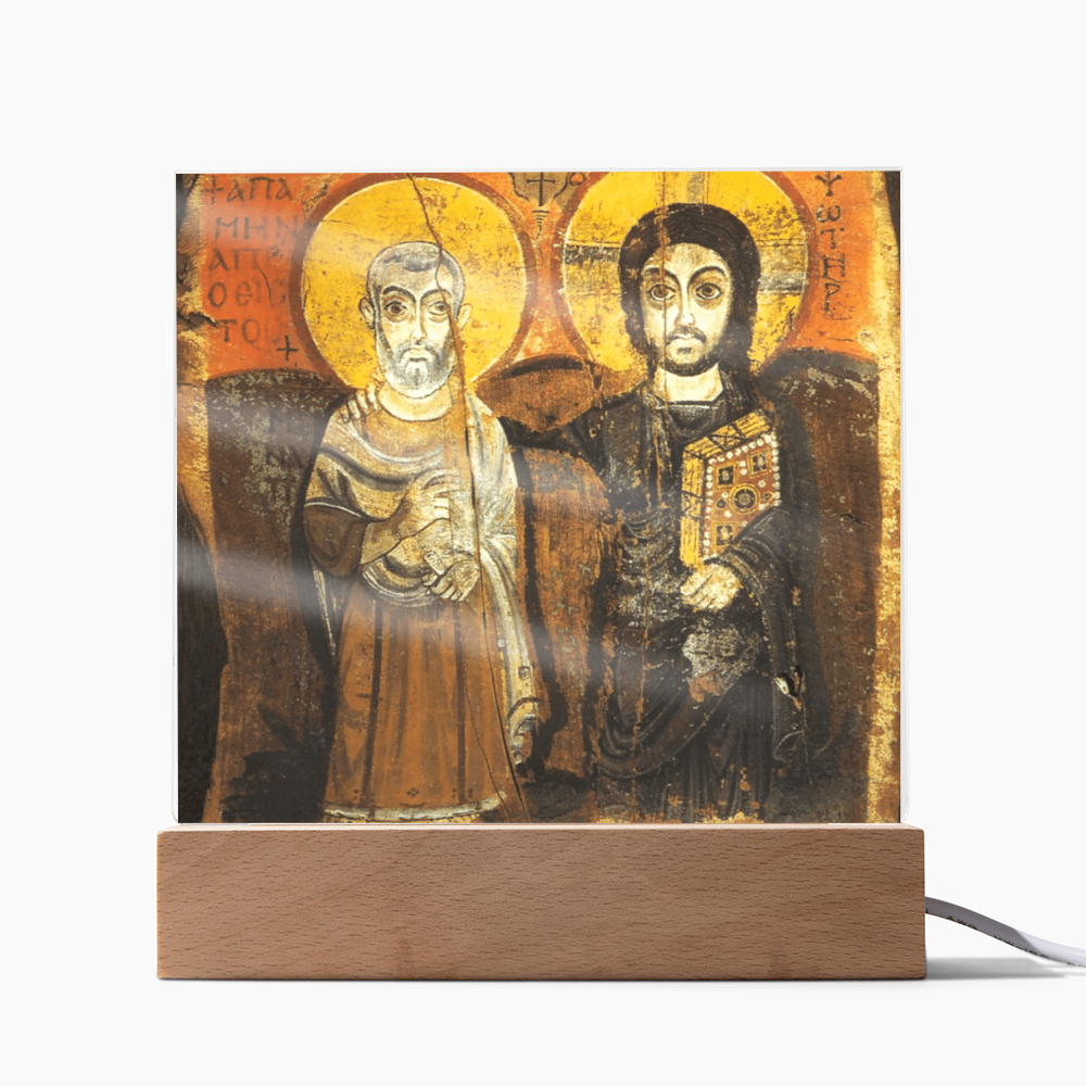 Christ and Abbot Menas Orthodox Icon  Acrylic Square Plaque