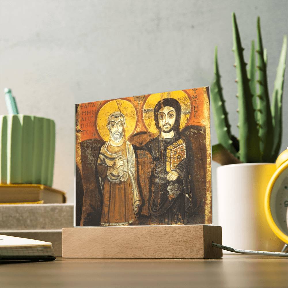Christ and Abbot Menas Orthodox Icon  Acrylic Square Plaque