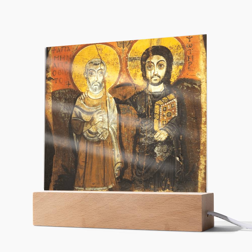 Christ and Abbot Menas Orthodox Icon  Acrylic Square Plaque