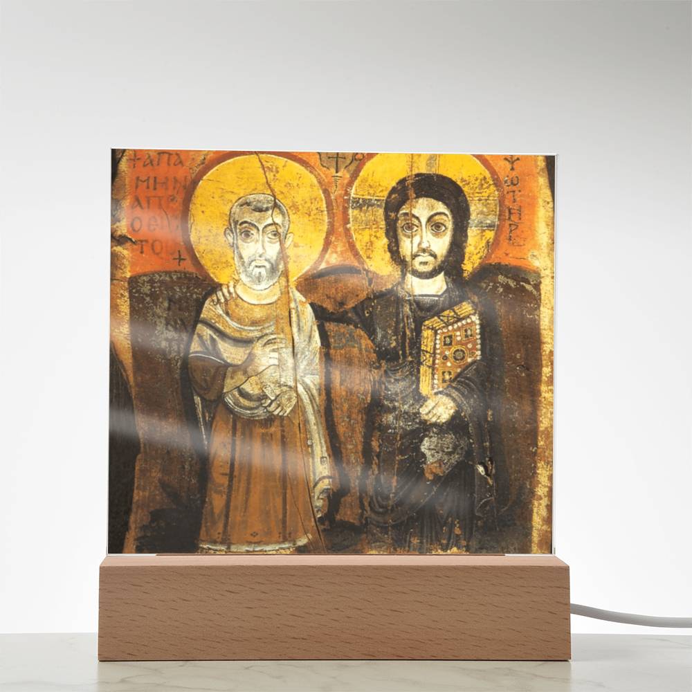 Christ and Abbot Menas Orthodox Icon  Acrylic Square Plaque