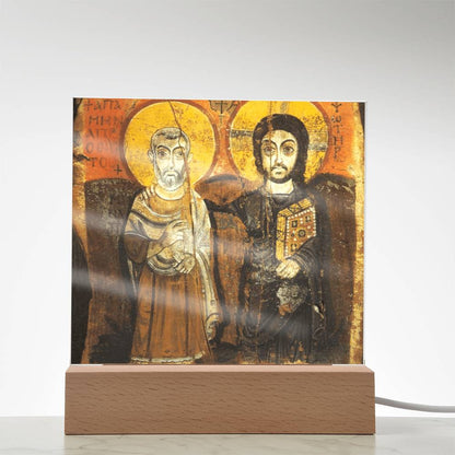 Christ and Abbot Menas Orthodox Icon  Acrylic Square Plaque