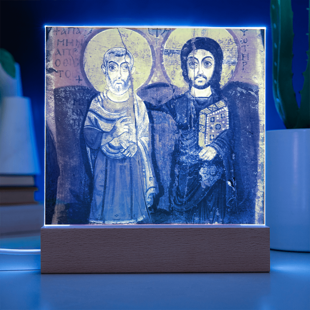 Christ and Abbot Menas Orthodox Icon  Acrylic Square Plaque