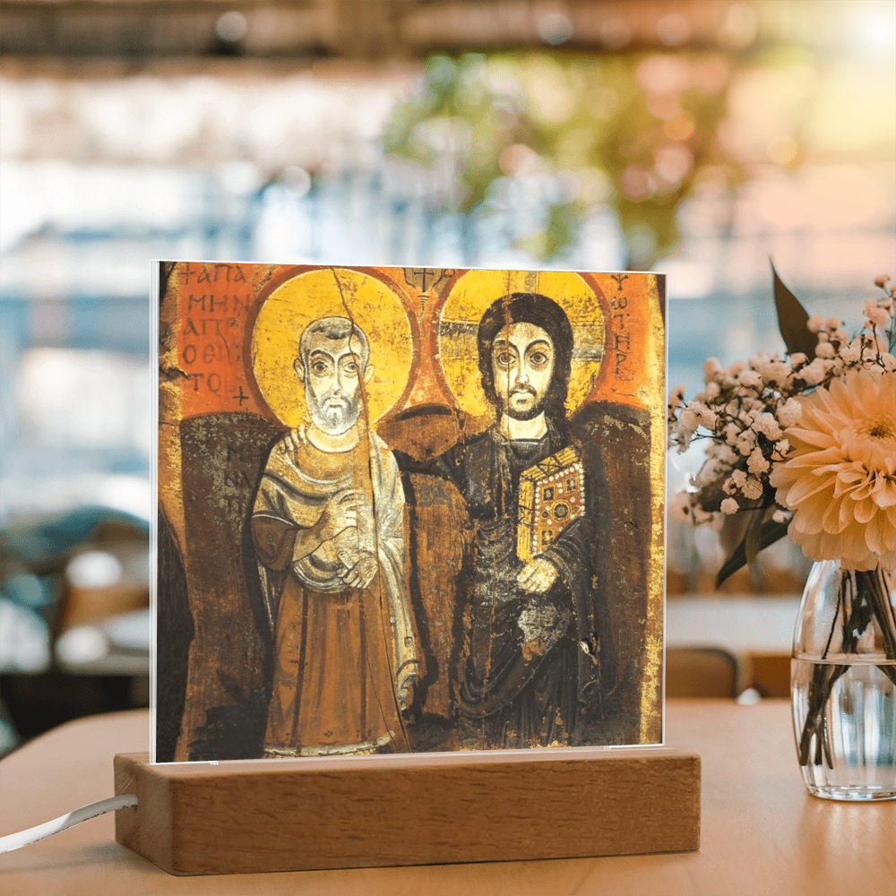 Christ and Abbot Menas Orthodox Icon  Acrylic Square Plaque