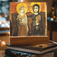 Christ and Abbot Menas Orthodox Icon  Acrylic Square Plaque