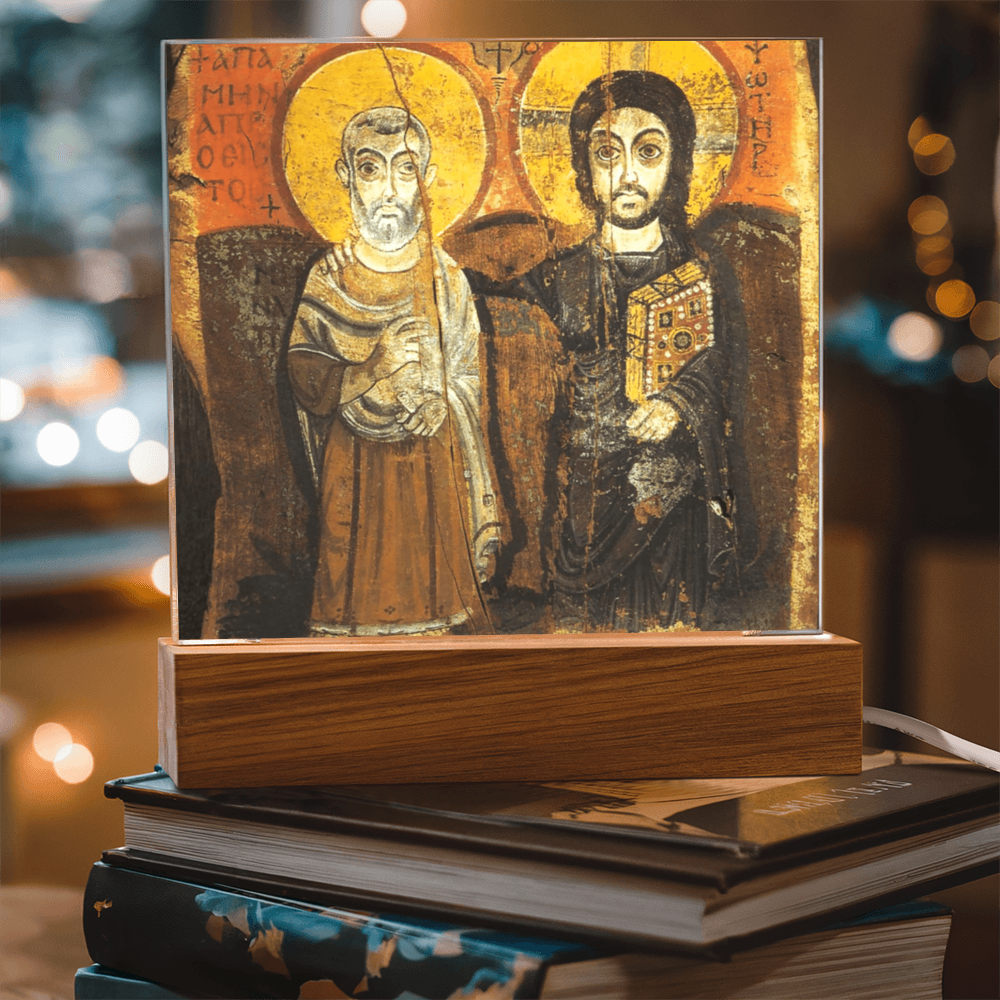 Christ and Abbot Menas Orthodox Icon  Acrylic Square Plaque