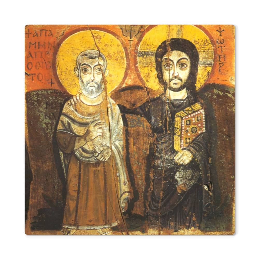 Christ and Abbot Menas Coptic Orthodox icon metal print