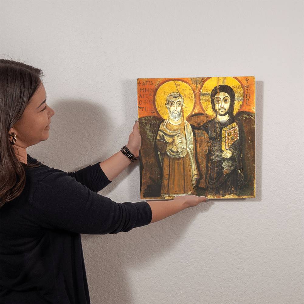 Christ and Abbot Menas Coptic Orthodox icon metal print