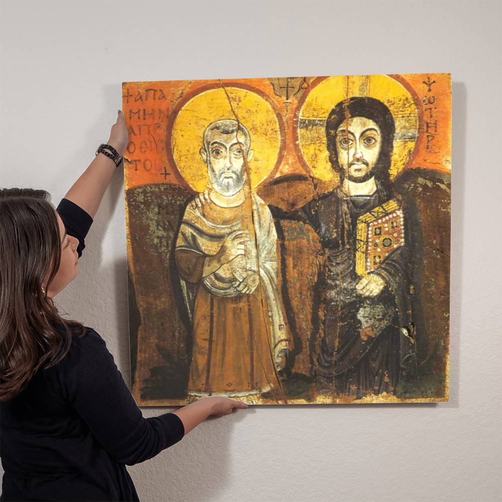 Christ and Abbot Menas Coptic Orthodox icon metal print