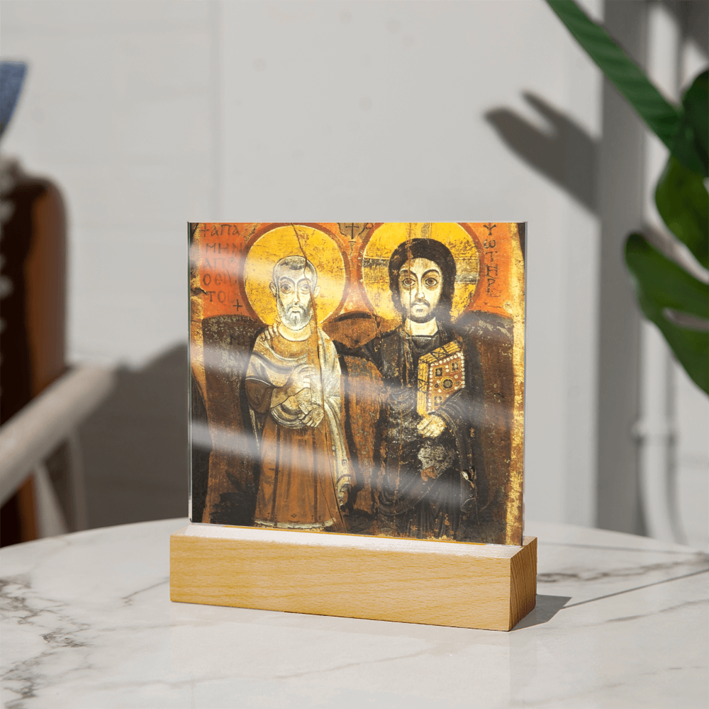 Christ and Abbot Menas Orthodox Icon  Acrylic Square Plaque