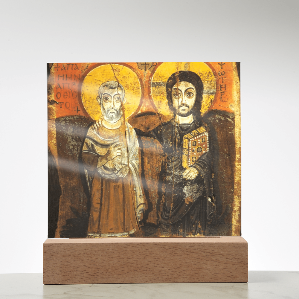 Christ and Abbot Menas Orthodox Icon  Acrylic Square Plaque