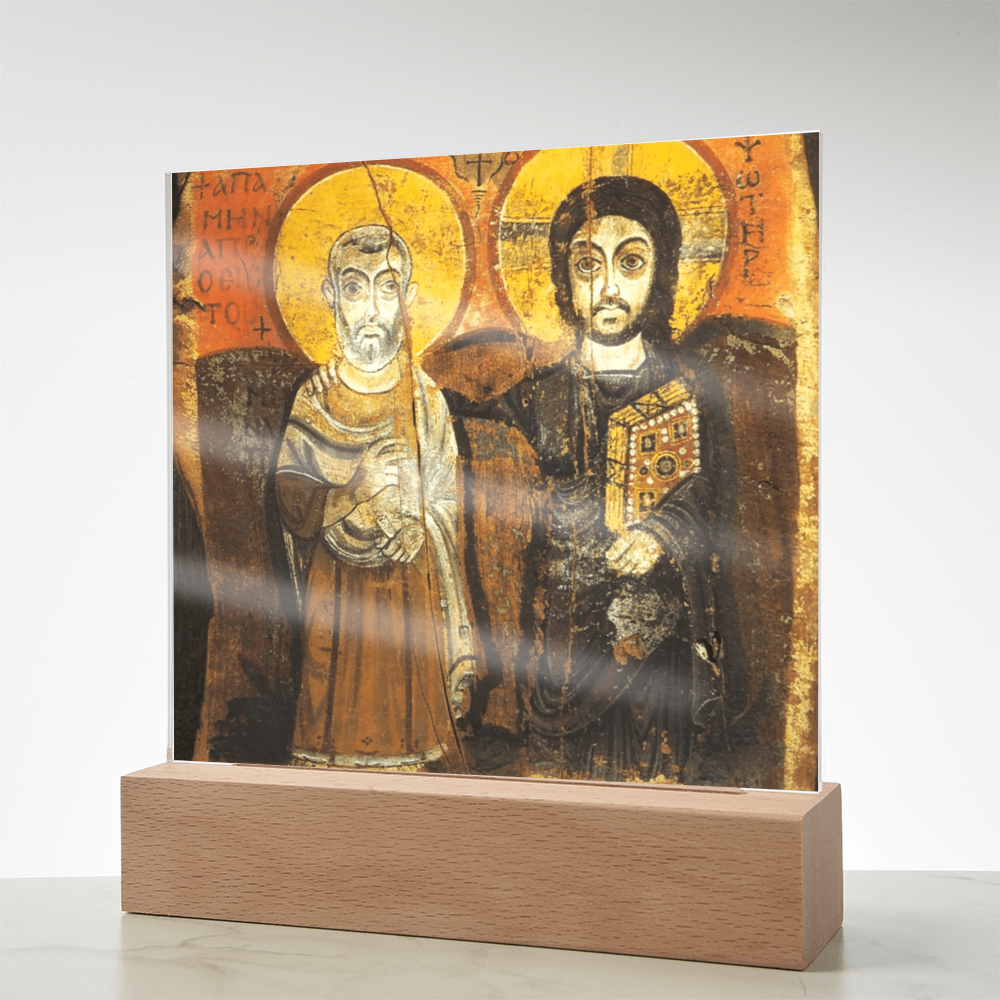 Christ and Abbot Menas Orthodox Icon  Acrylic Square Plaque
