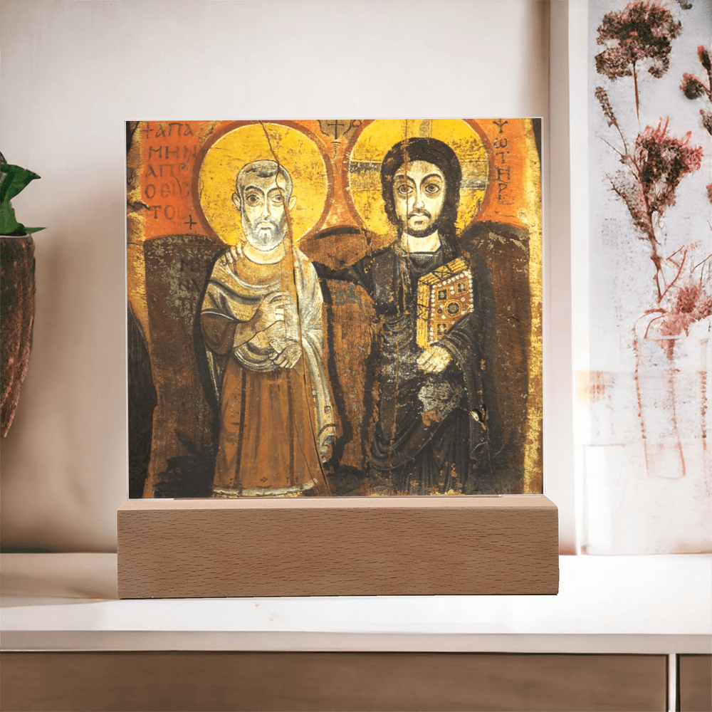 Christ and Abbot Menas Orthodox Icon  Acrylic Square Plaque