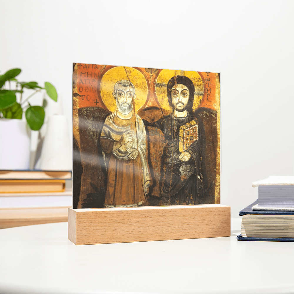 Christ and Abbot Menas Orthodox Icon  Acrylic Square Plaque