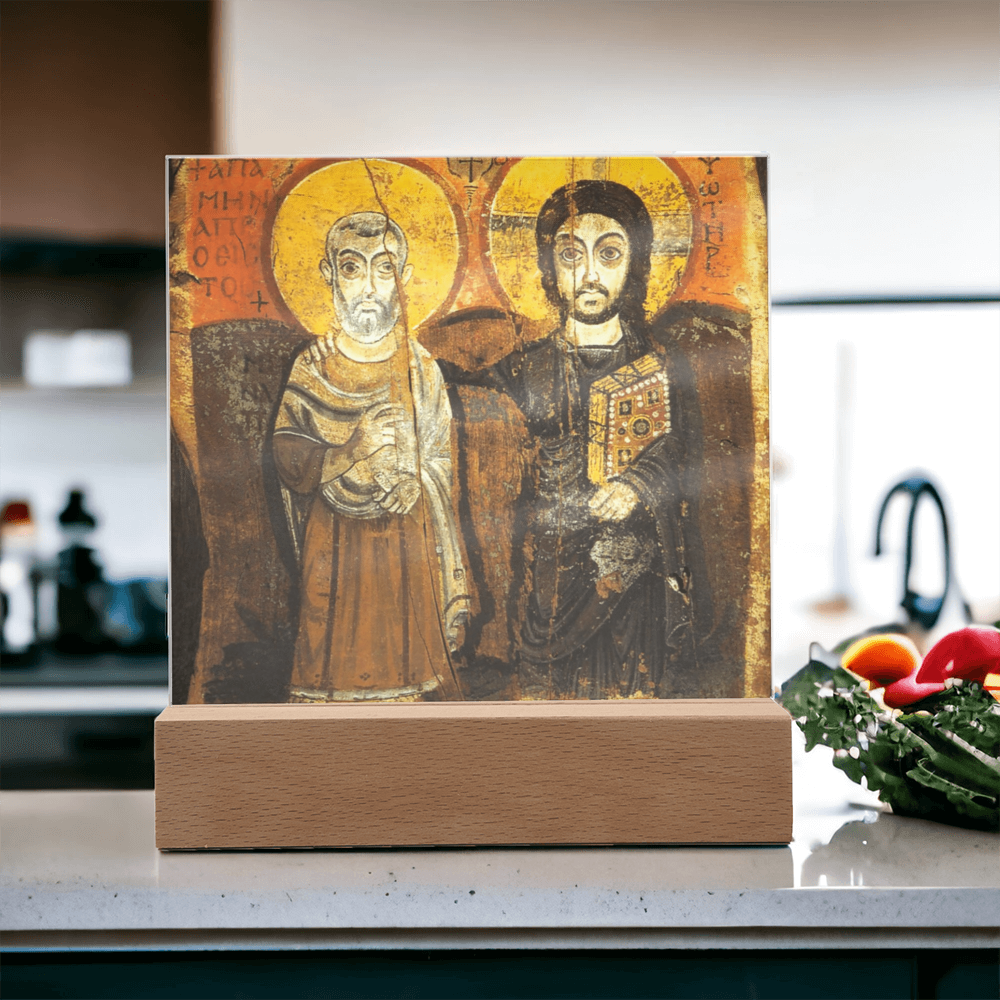 Christ and Abbot Menas Orthodox Icon  Acrylic Square Plaque