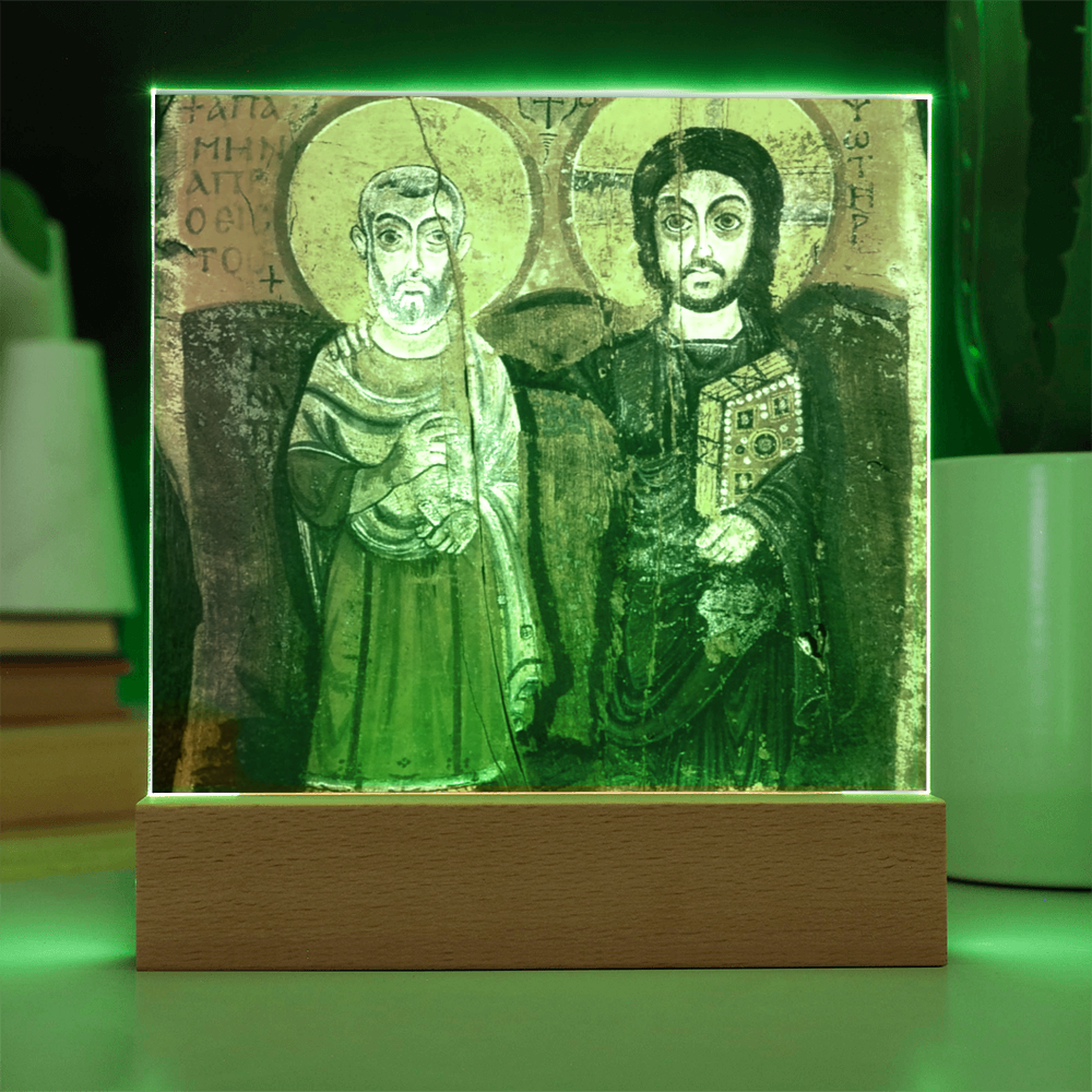 Christ and Abbot Menas Orthodox Icon  Acrylic Square Plaque