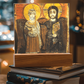 Christ and Abbot Menas Orthodox Icon  Acrylic Square Plaque
