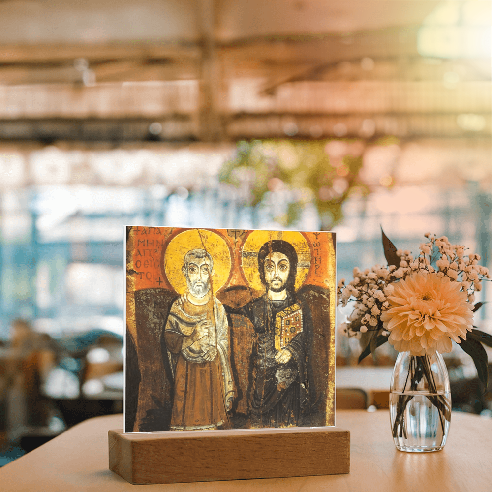 Christ and Abbot Menas Orthodox Icon  Acrylic Square Plaque