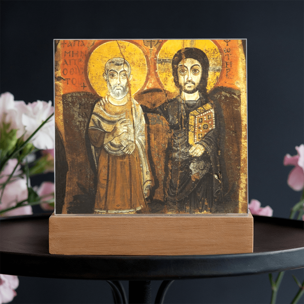 Christ and Abbot Menas Orthodox Icon  Acrylic Square Plaque