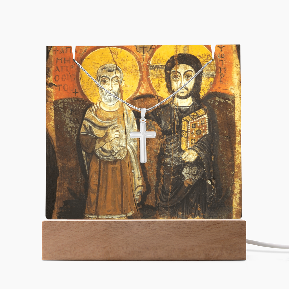 Christ and Abbot Menas  Acrylic & Stainless Steel Cross Necklace