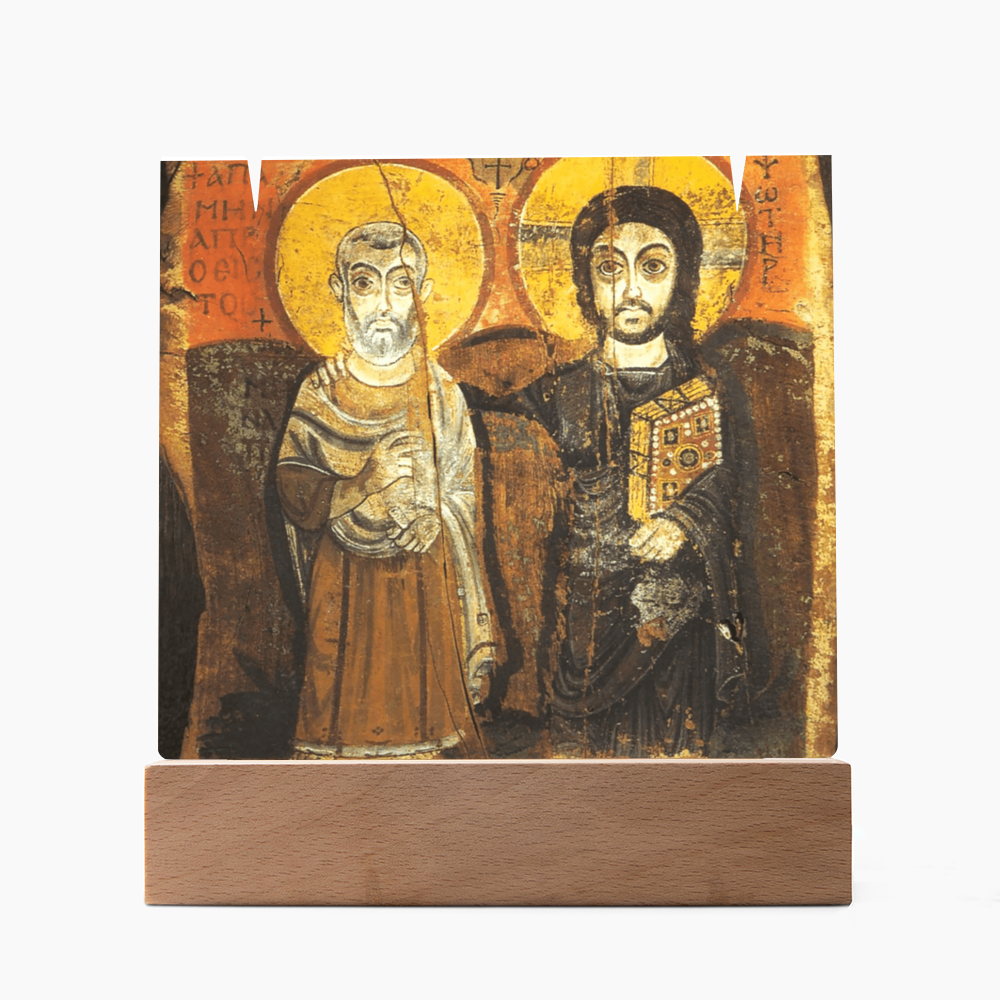 Christ and Abbot Menas  Acrylic & Stainless Steel Cross Necklace