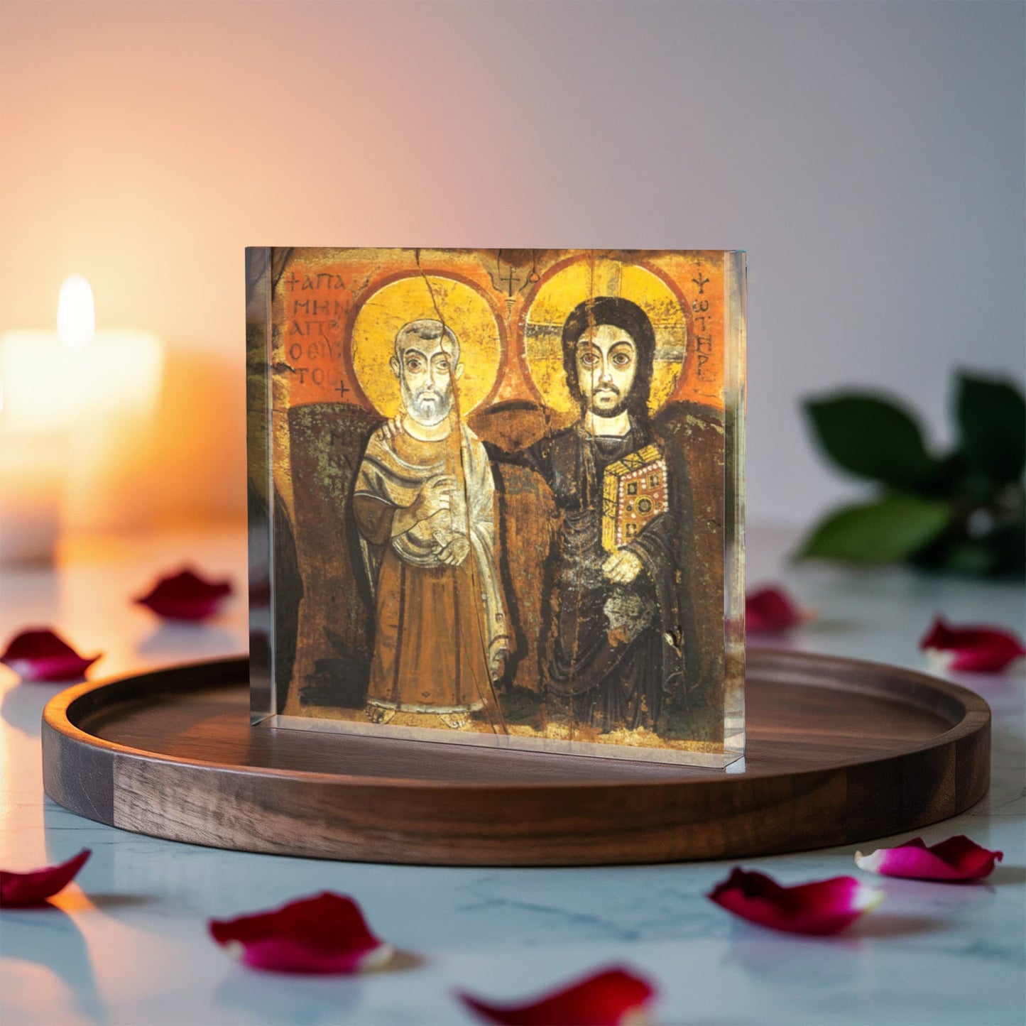 Christ and Abbot Menas Orthodox icon Acrylic Block